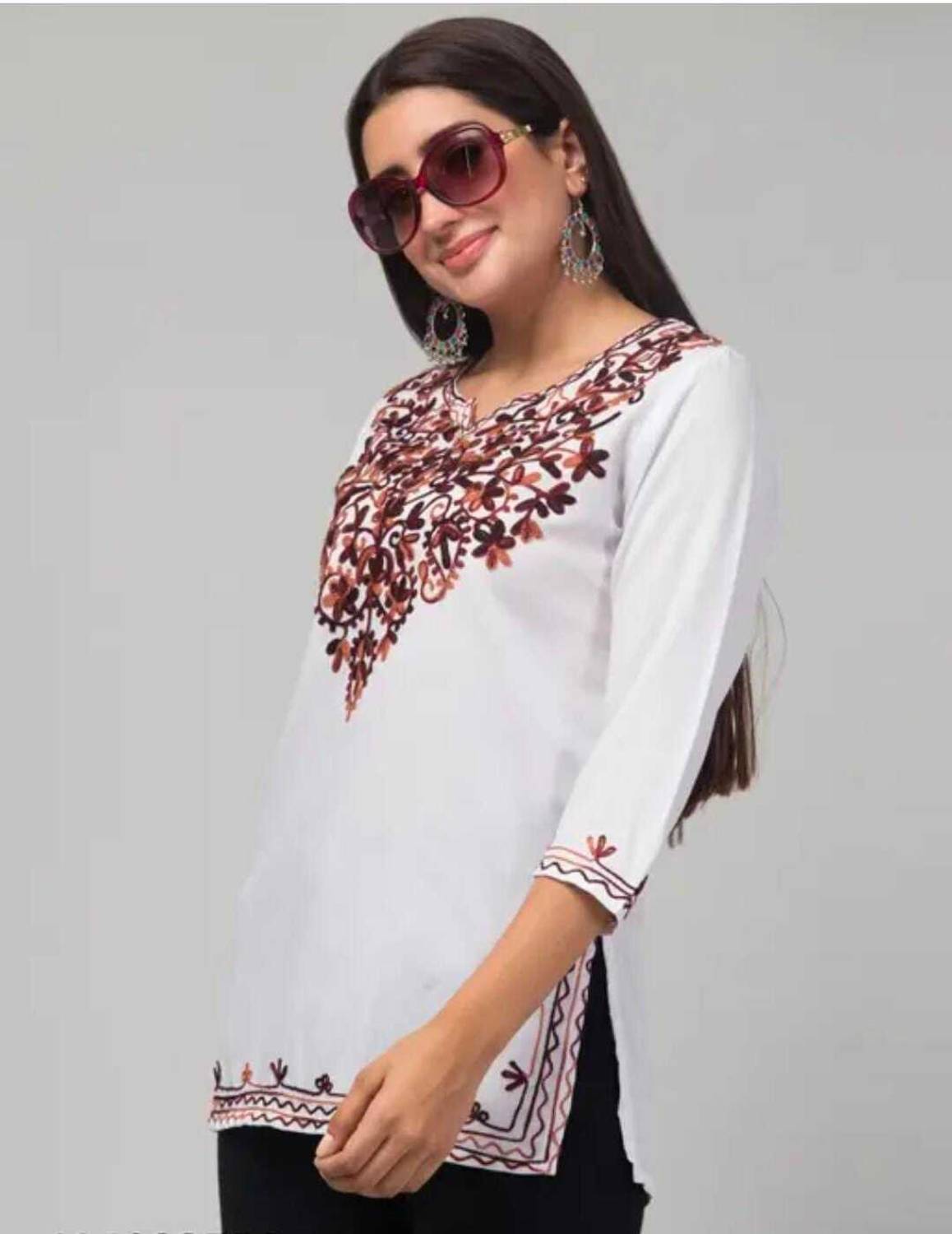 CROWN KING GARMENTS Women Embroidered Viscose Rayon Straight Kurt