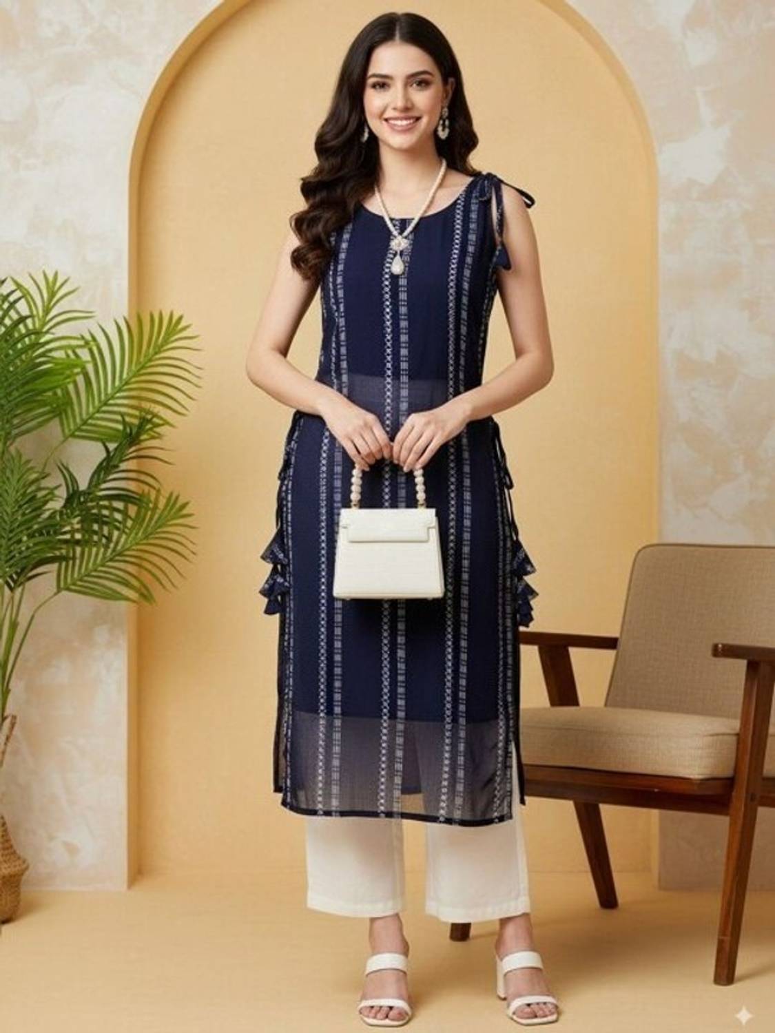 ADESHCREATIONN Women Striped, Geometric Print, Printed Straight Kurta