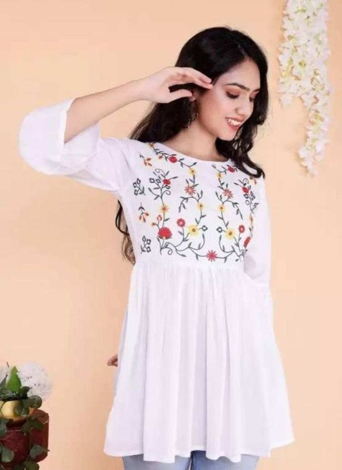 ABCD Women Embroidered, Floral Print, Printed Flared Kurta