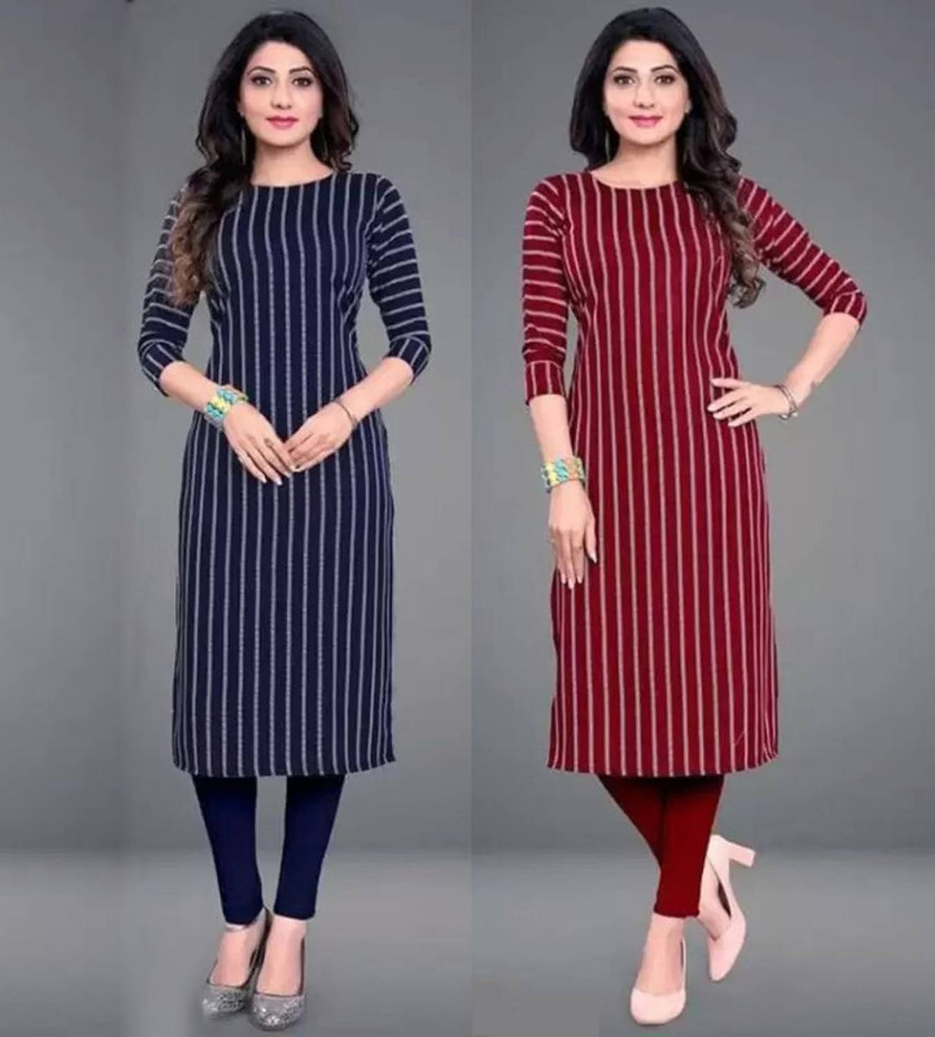 AK Fashion Pack of 2 Women Printed Crepe Straight Kurta (Multicol