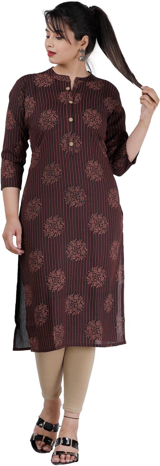 PYARELAL Women Printed Viscose Rayon A-line Kurta (Black)