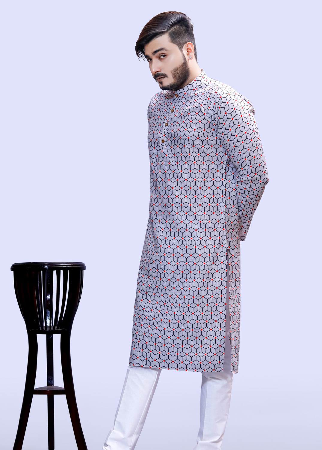 Image of Tibra Collection Men Floral Print Flared Kurta