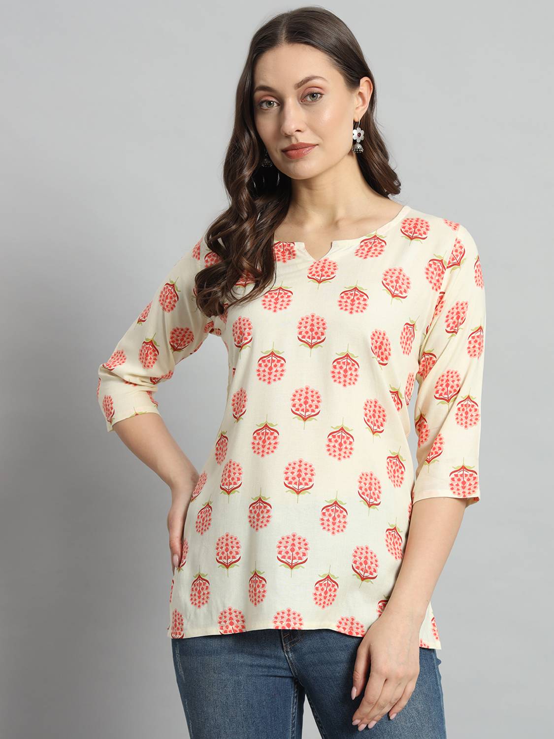 Mialo fashion Women Printed Viscose Rayon Straight Kurta (White)