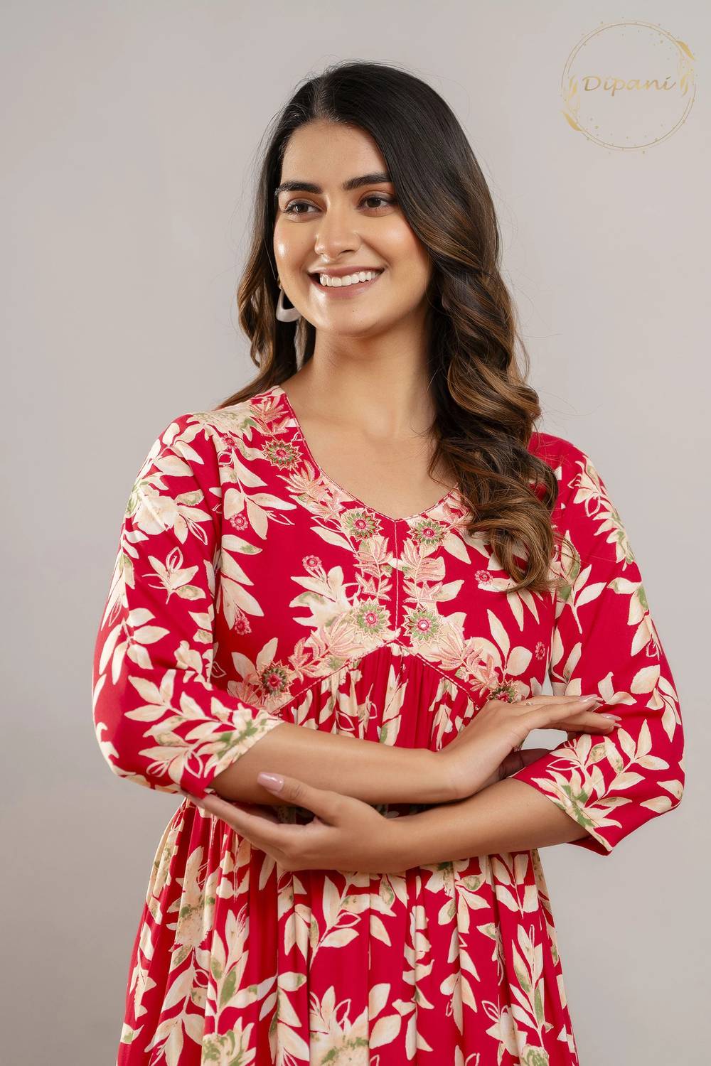 DIPANI Women Printed Viscose Rayon Anarkali Kurta (Pink)
