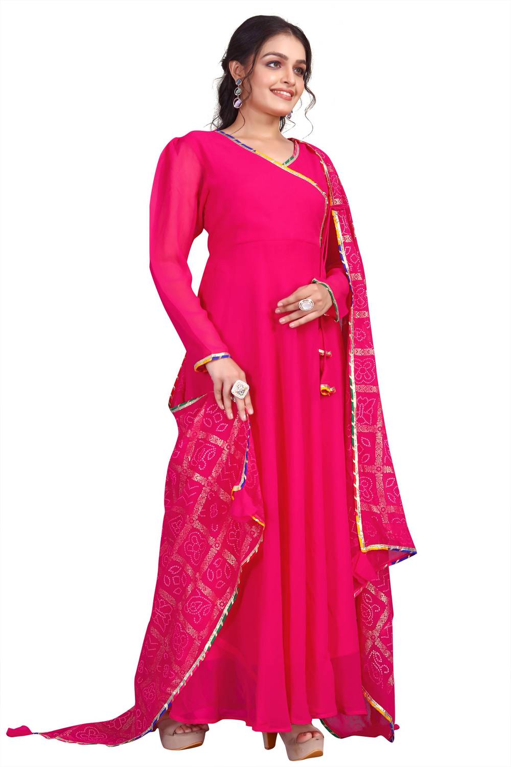 Aether Fashion Women Solid Georgette Anarkali Kurta (Pink)