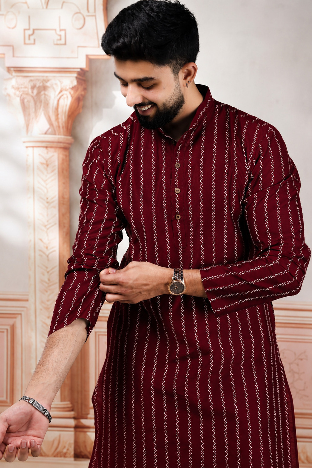 Image of Koshin Men Striped Straight Kurta