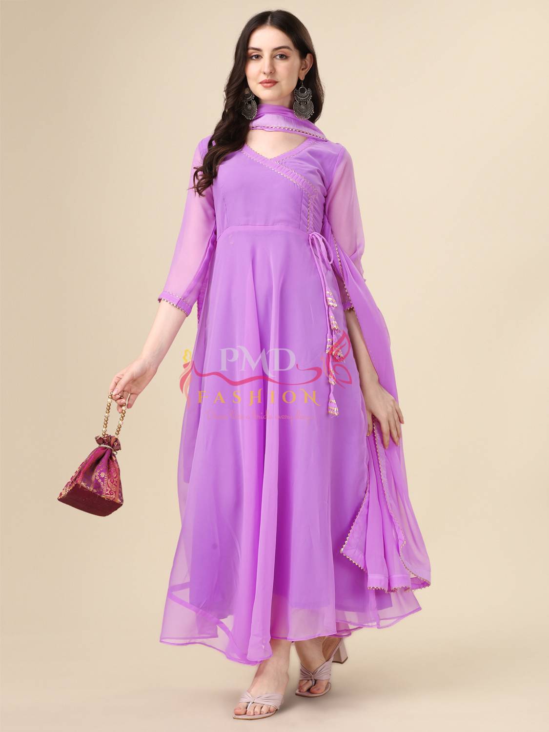 PMD Fashion Women Embellished Georgette Anarkali Kurta With Attac