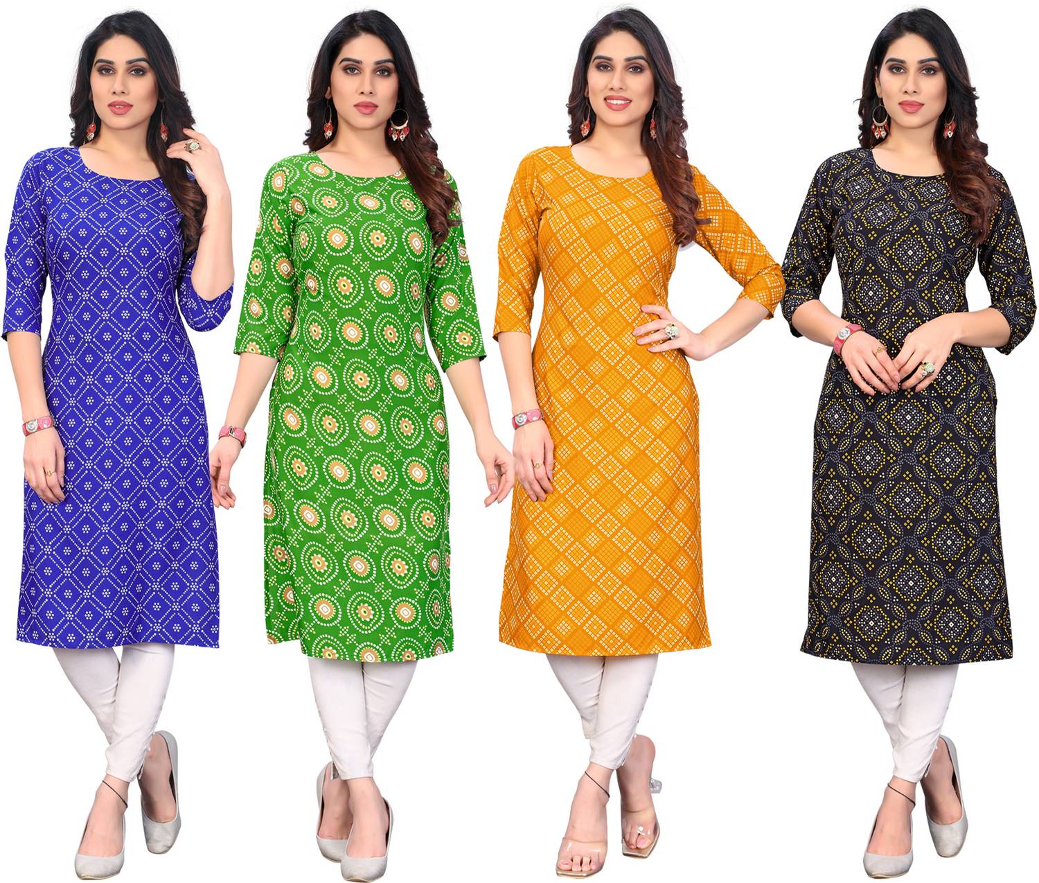 KETAKI FASHION Pack of 4 Women Printed Crepe Straight Kurta (Mult
