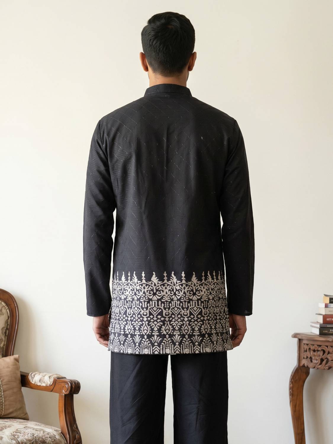 Jompers Men Embroidered Straight Kurta Black - Image 2