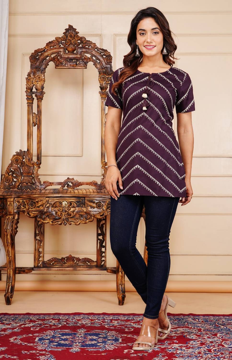 AREEH Women Leheriya A-line Kurta