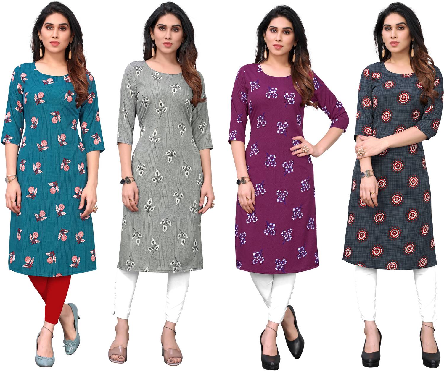KETAKI FASHION Pack of 4 Women Printed Crepe Straight Kurta (Mult
