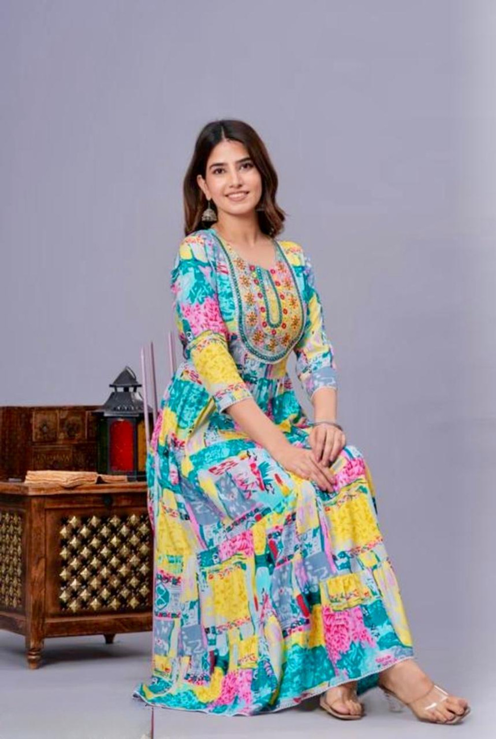 VKASHFAB Women Printed, Embroidered, Abstract Anarkali Kurta