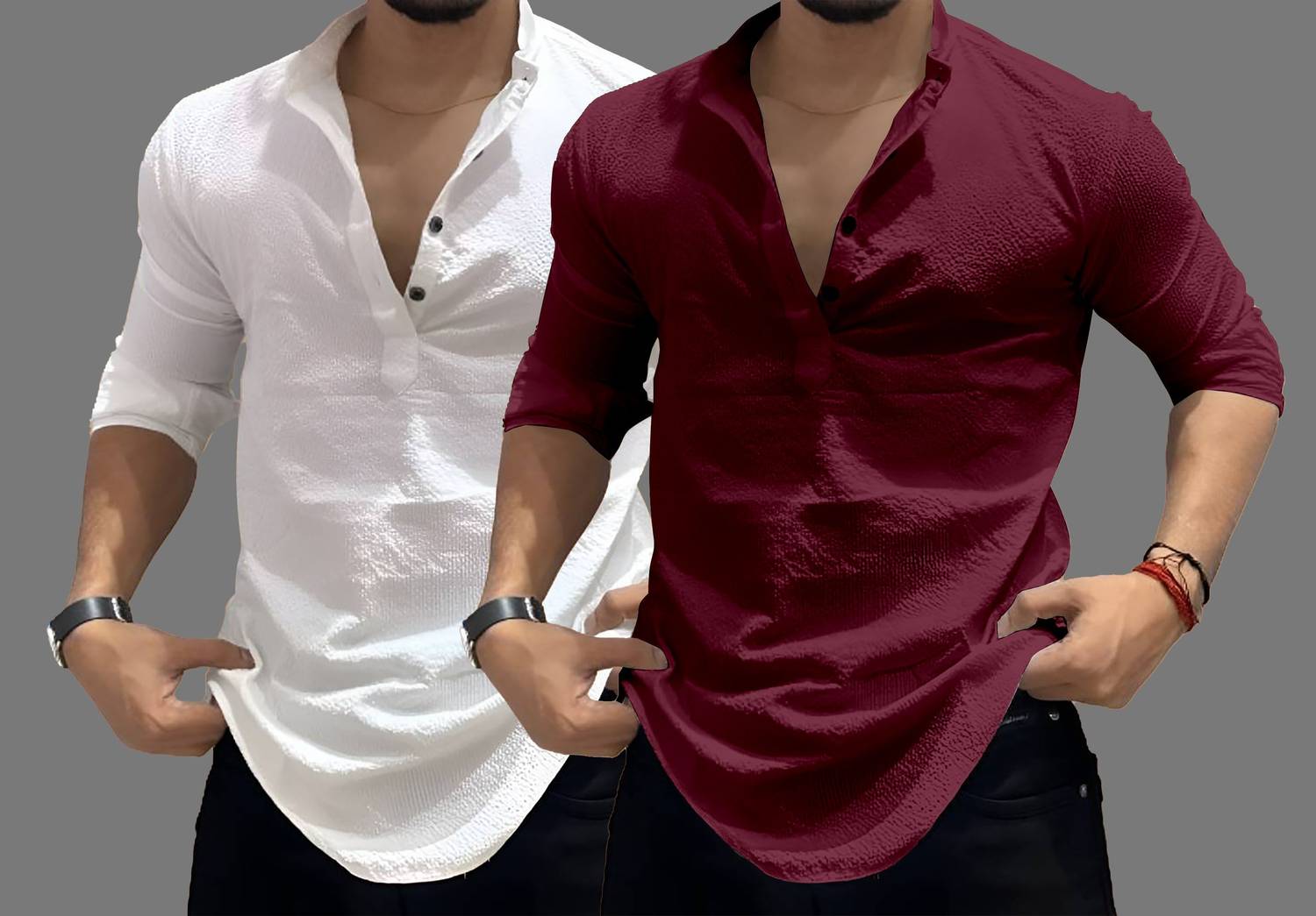 COMBRAIDED Men Solid Straight Kurta Pack of 2 - Image 1