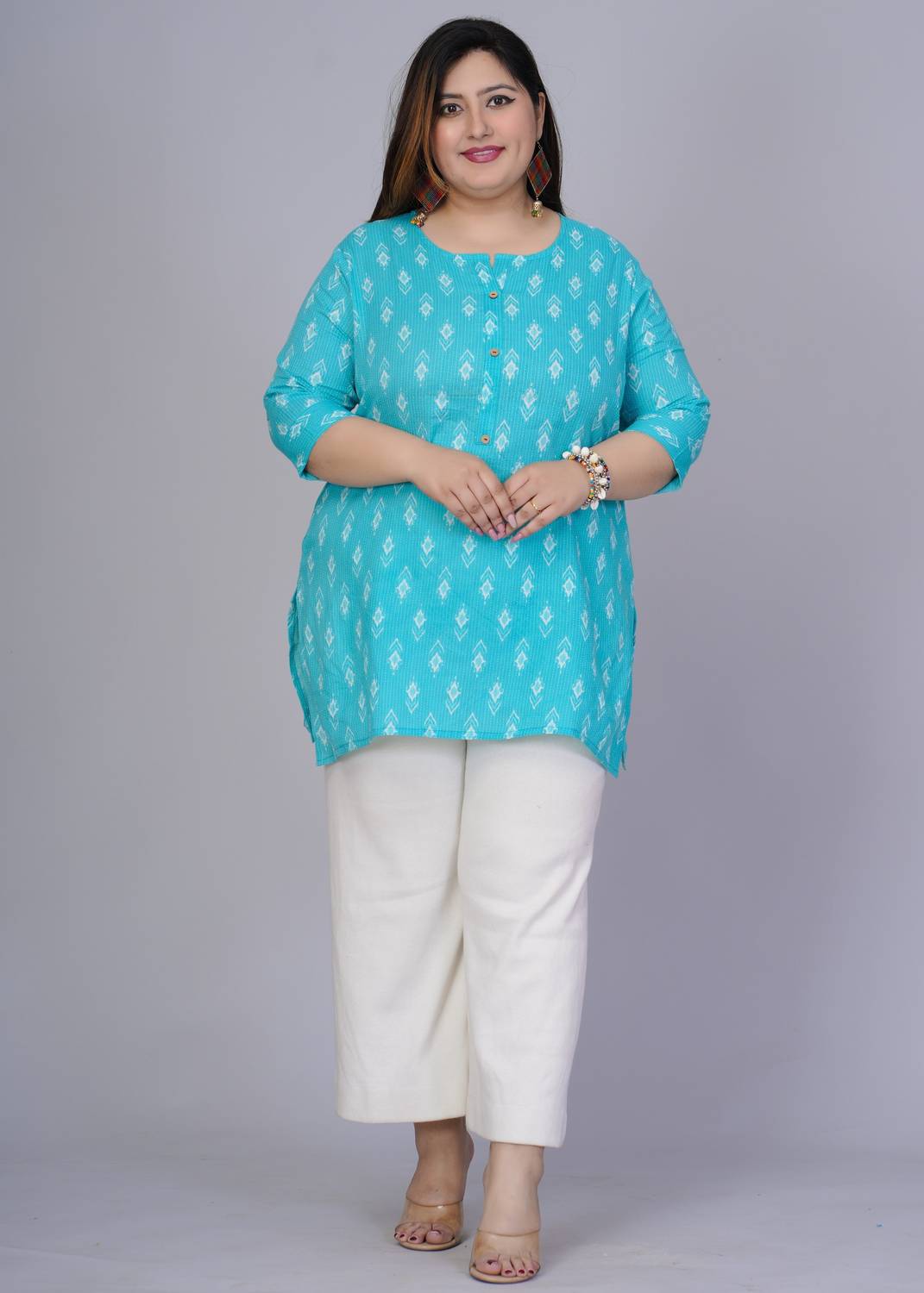 Gs Fashions Women Ikat Pure Cotton Straight Kurta (Light Blue)