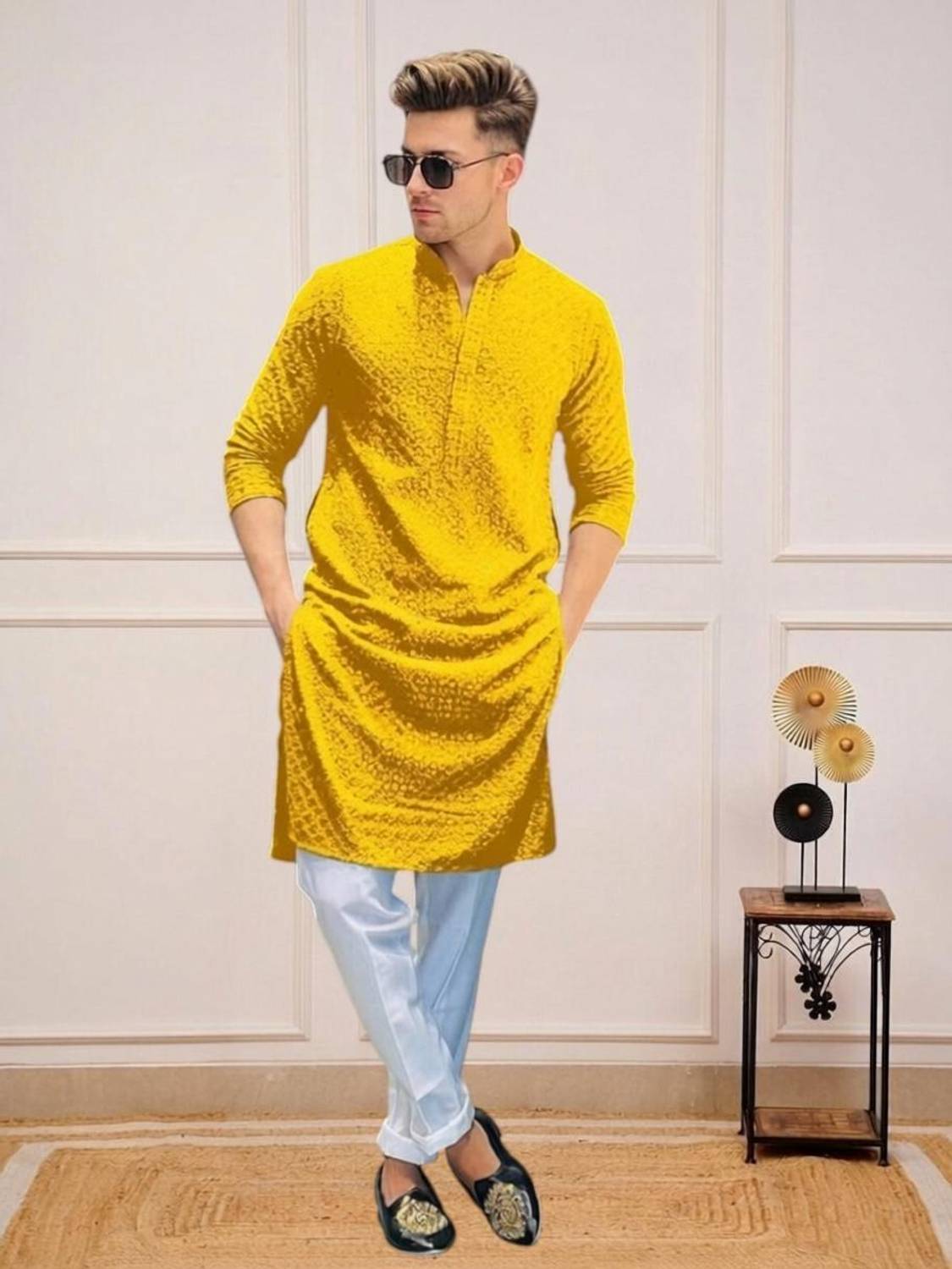 KURTAFORMEN Men Chikan Embroidery Straight Kurta - Image 1