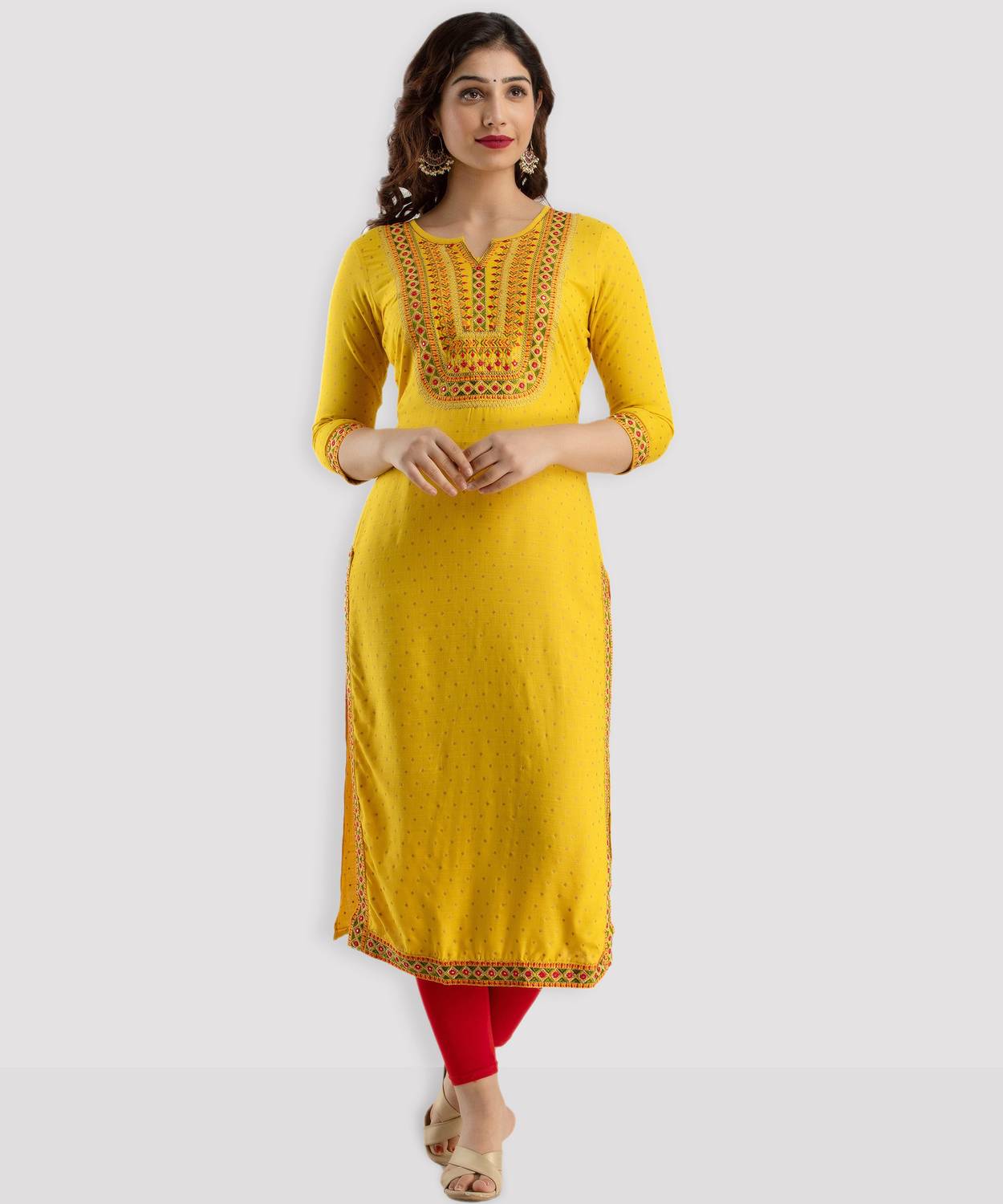 STYLE ANGEL Women Embroidered Viscose Rayon Straight Kurta (Yello