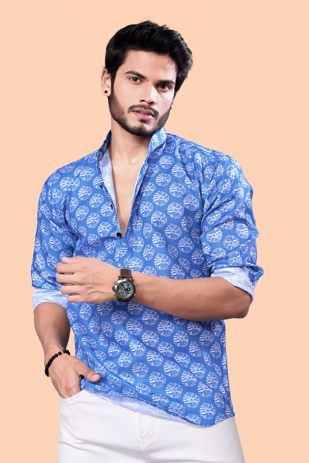 Image of Varidashi Men Printed Casual Blue Shirt