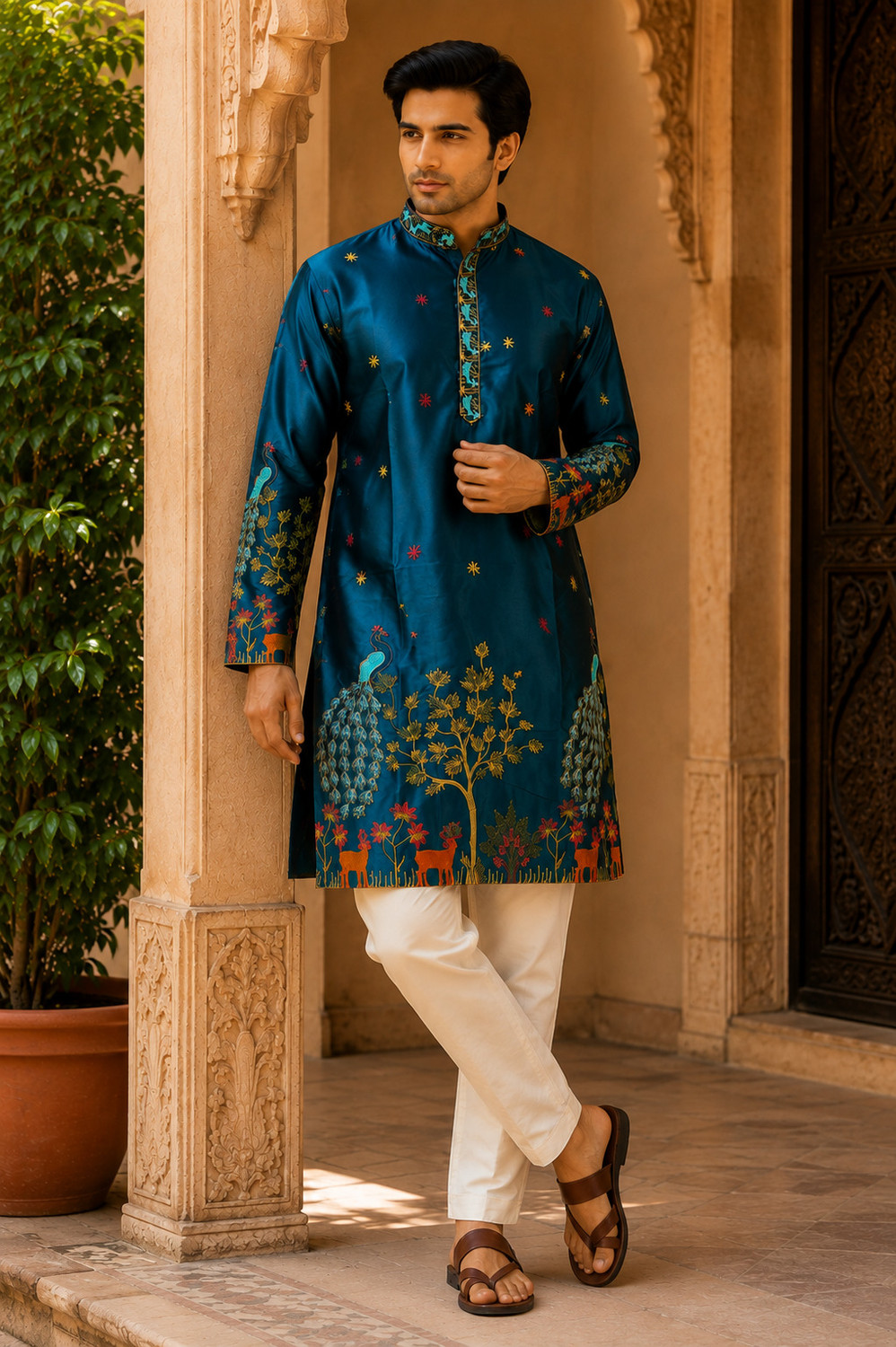 Image of VeiraMen Men Embroidered Straight Kurta