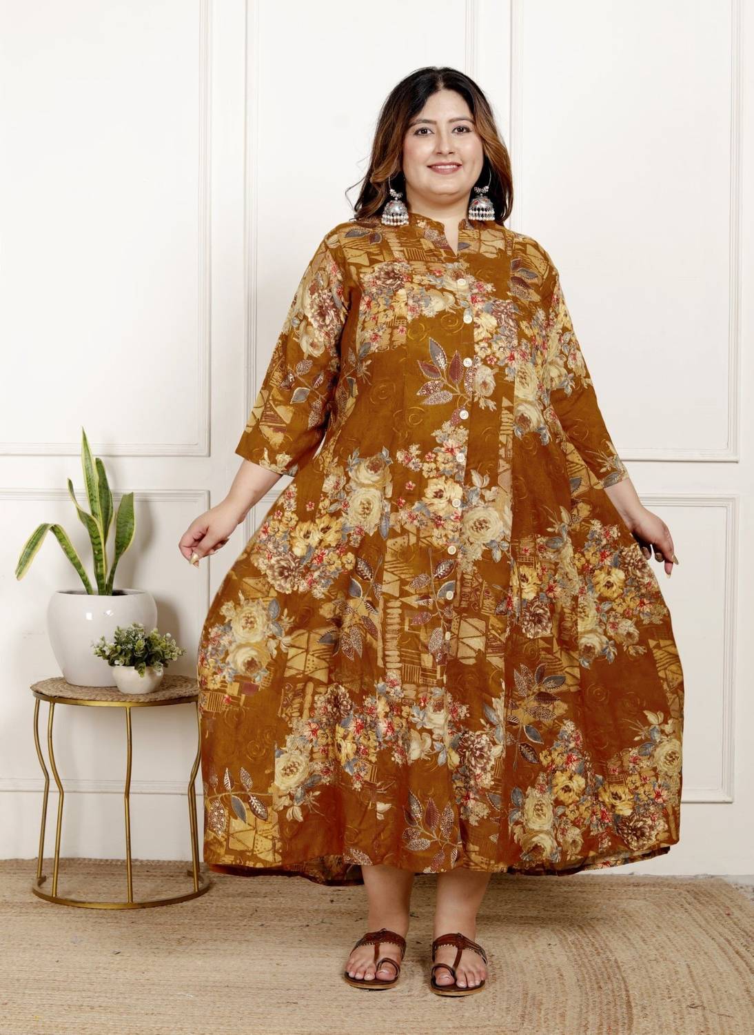 Swasti Women Printed Cotton Blend Flared Kurta (Yellow)