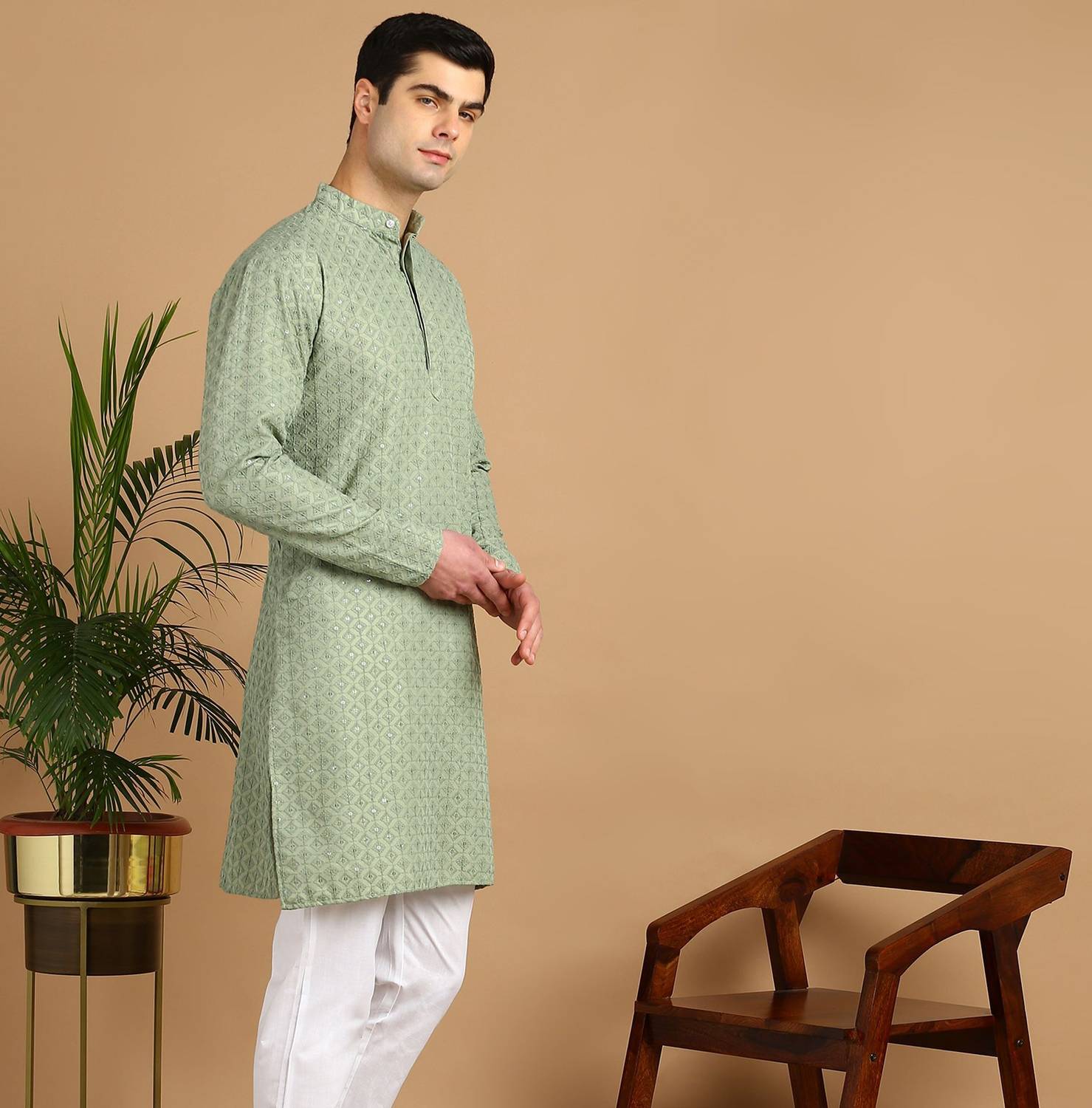 FUBAR Men Chikan Embroidery Straight Kurta - Image 4