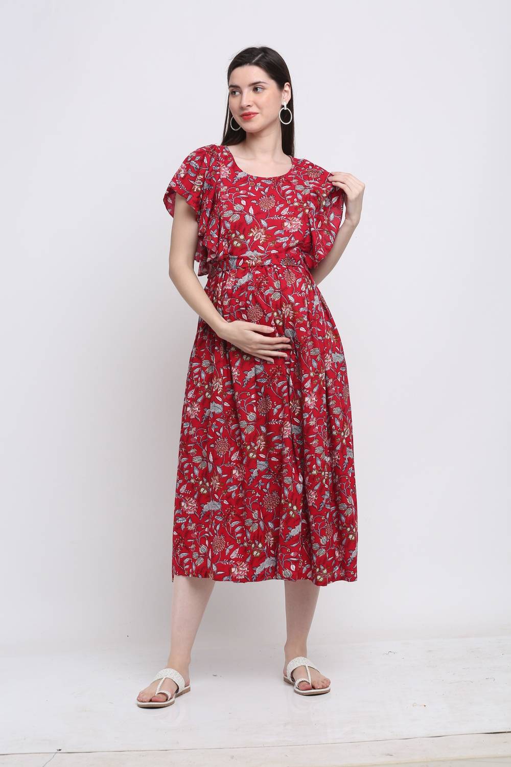 Henal Women Floral Print Cotton Rayon Anarkali Kurta (Red)