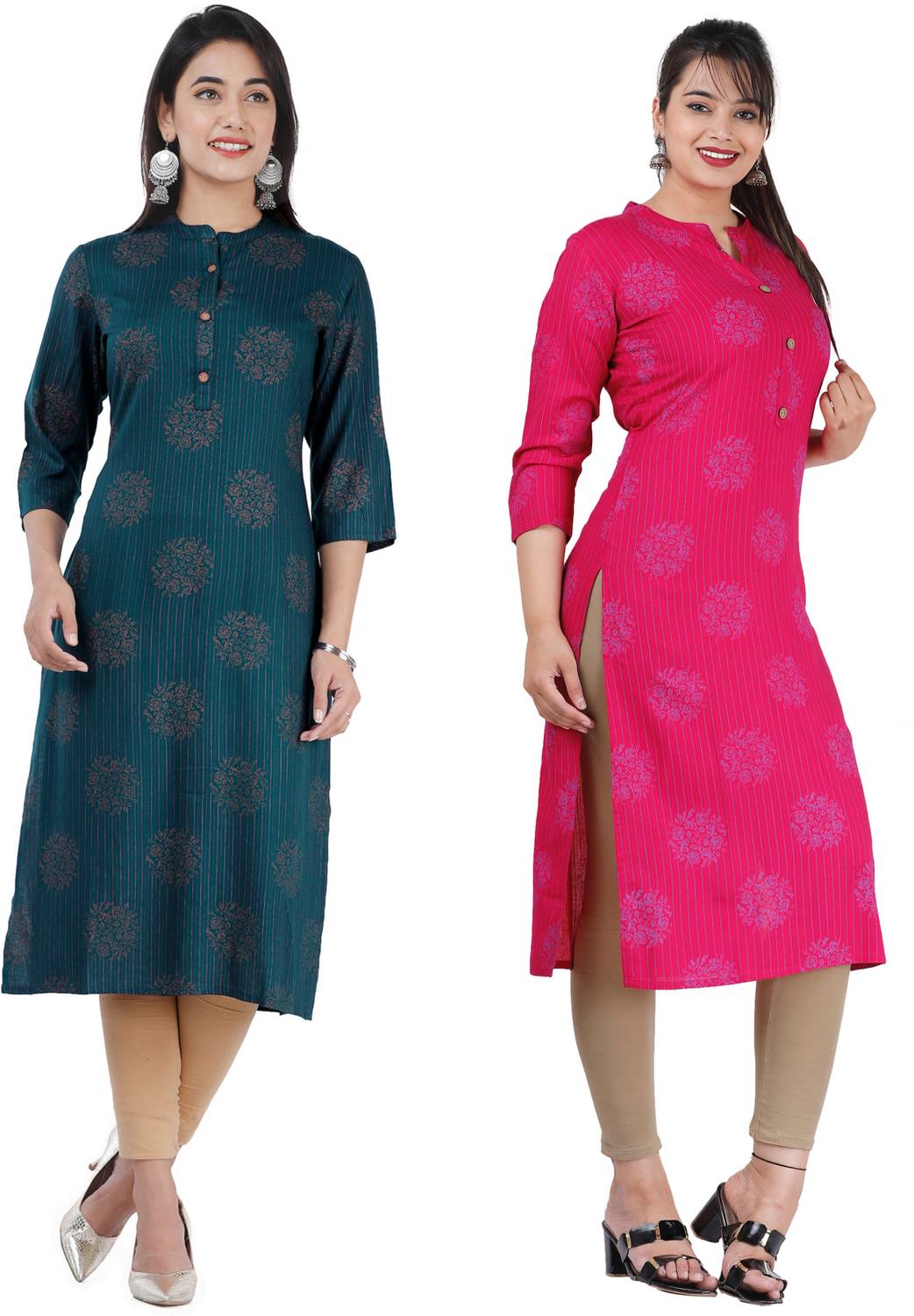 SATVEER FASHION Pack of 2 Women Printed Viscose Rayon Straight Ku