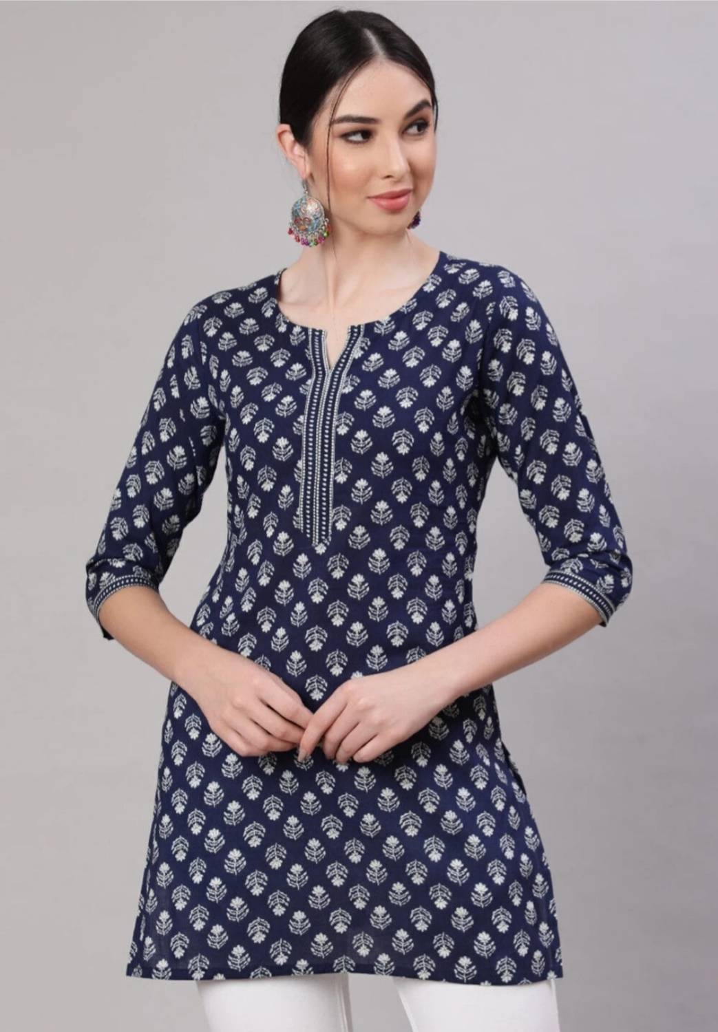 HARITWAL Women Printed Pure Cotton Straight Kurta (Blue)