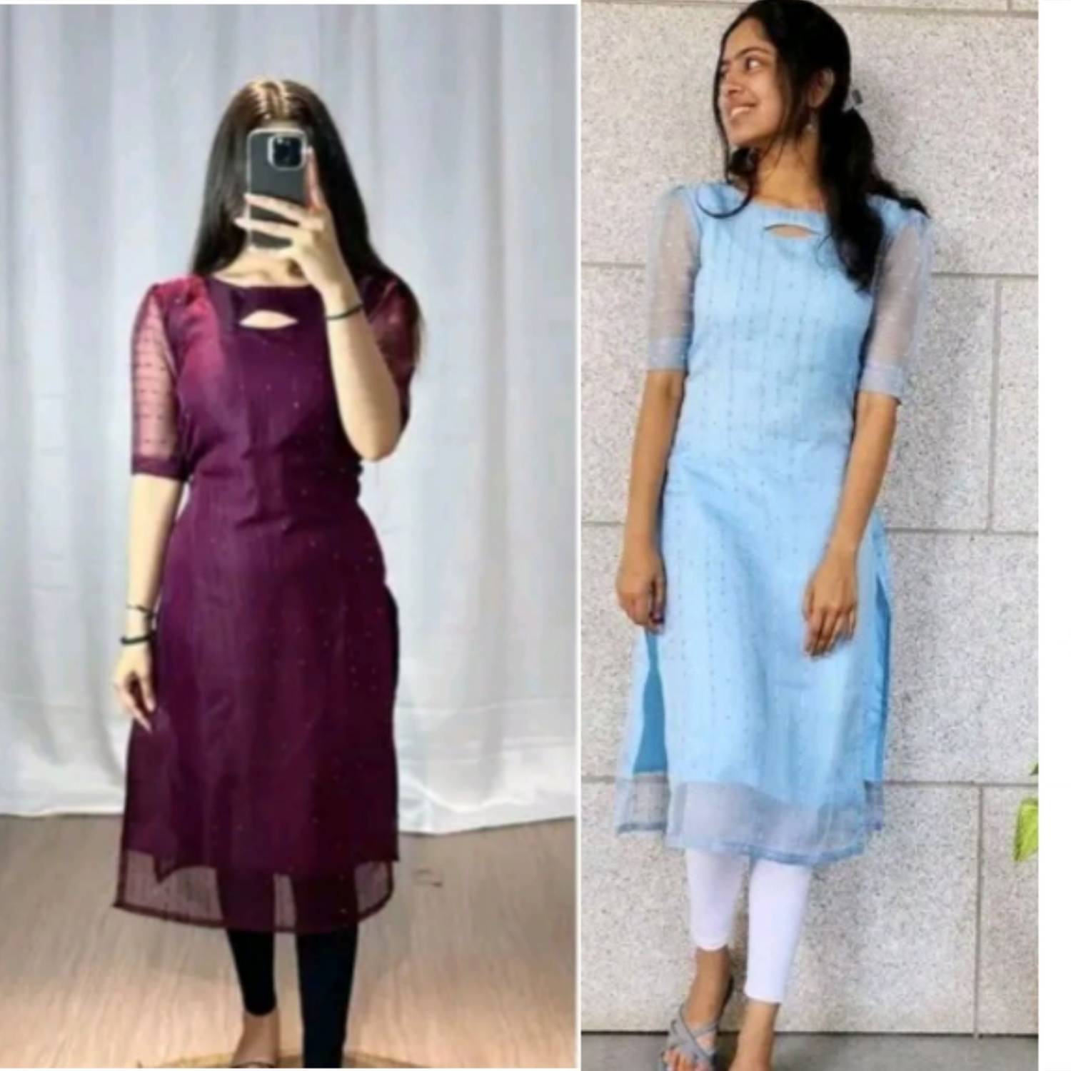 ak fashion mall Pack of 2 Women Solid Organza Flared Kurta (Multi