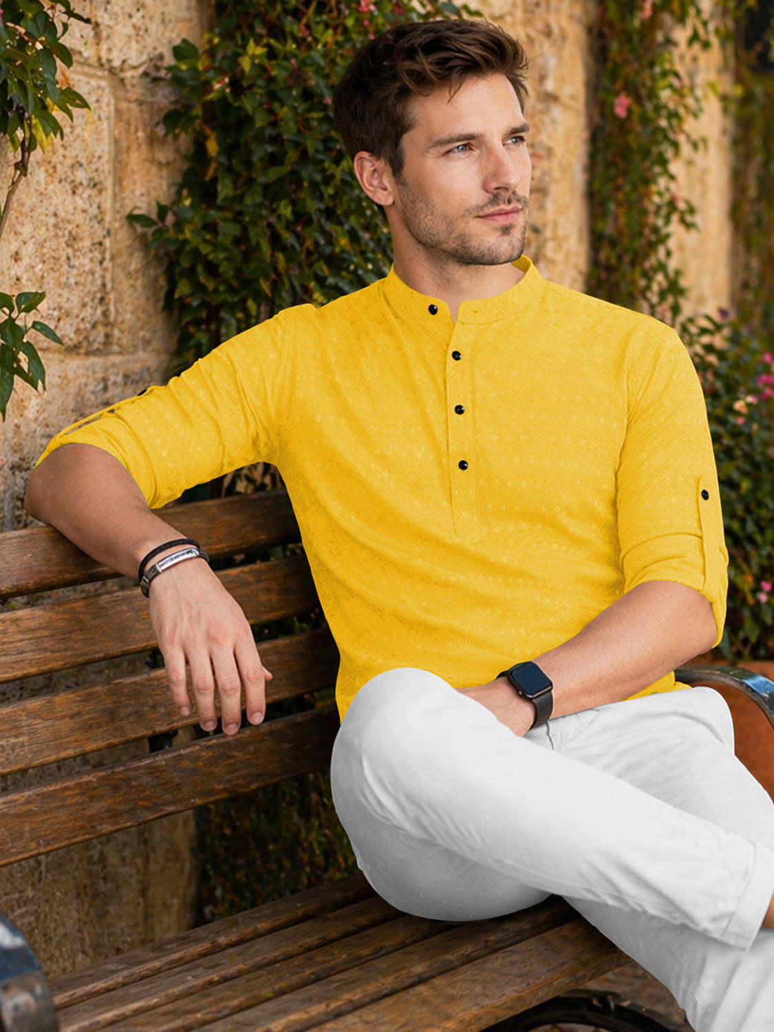 Image of VeBNoR Men Self Design Straight Kurta