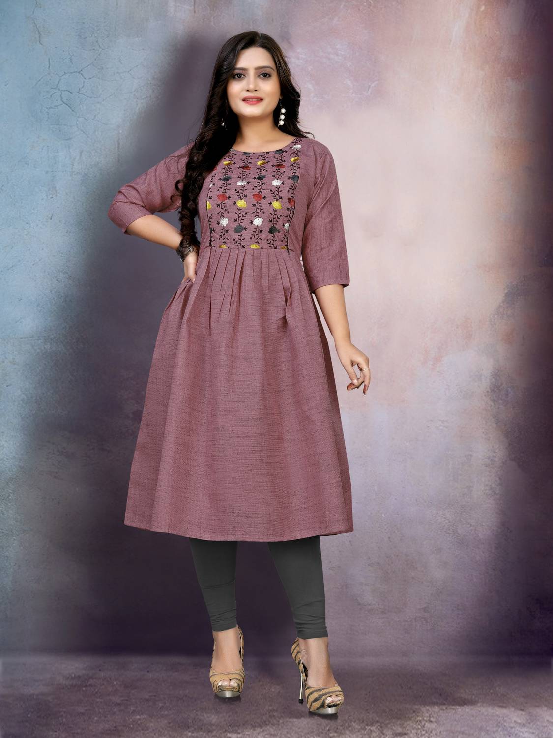 Aastha Women Embroidered Pure Cotton Anarkali Kurta (Pink)