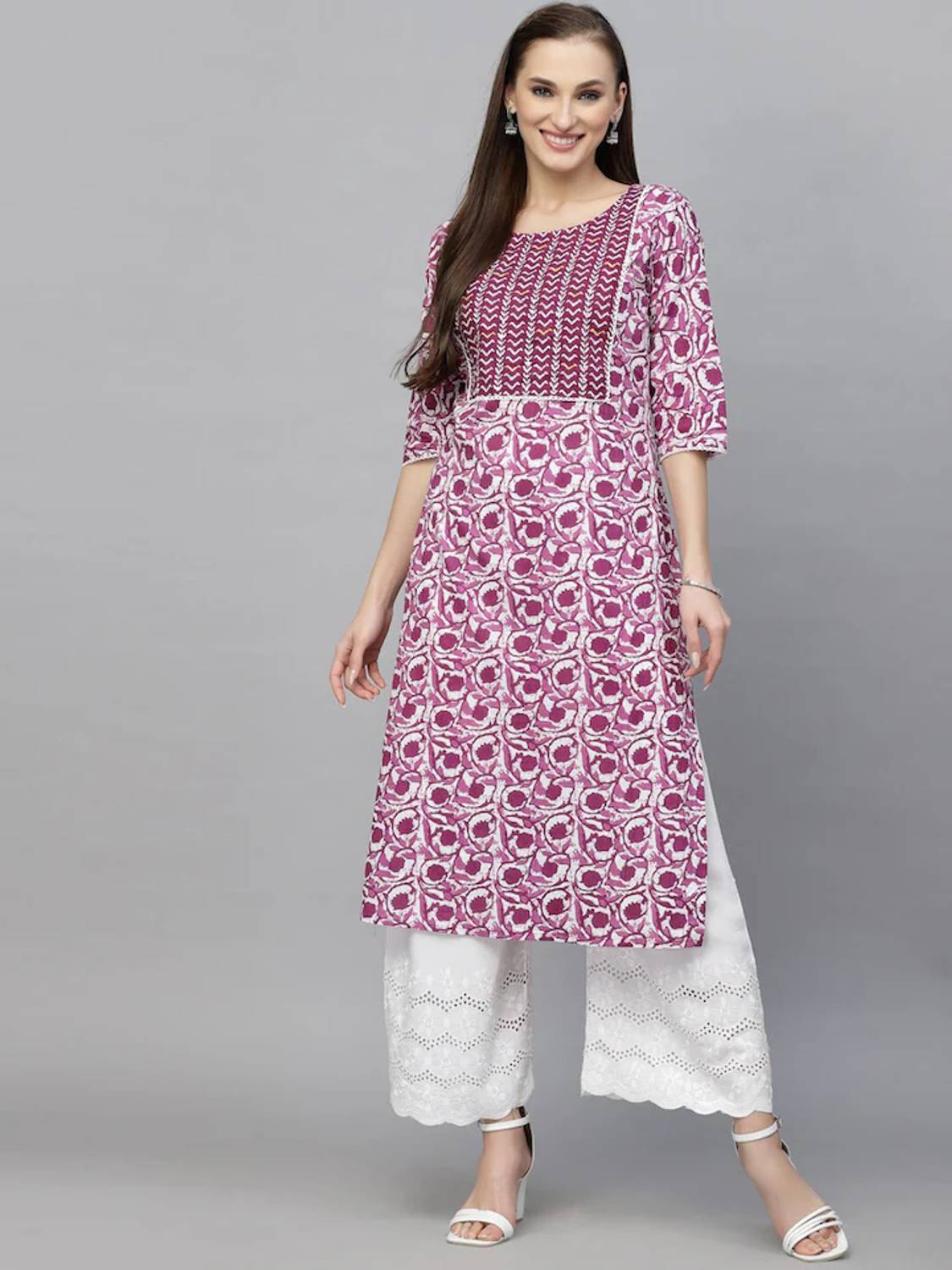 Lamba Creations Women Floral Print Viscose Rayon A-line Kurta (Pu
