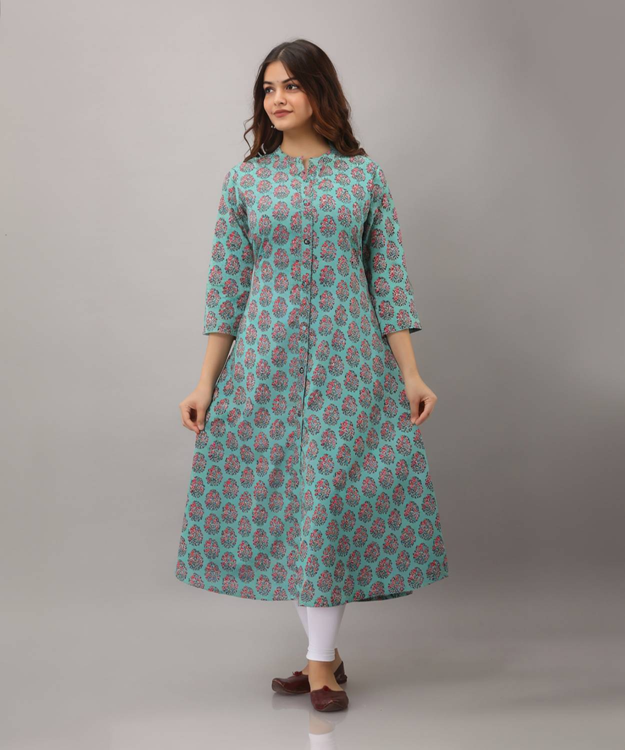 Shobhangi Women Floral Print Pure Cotton A-line Kurta (Light Gree