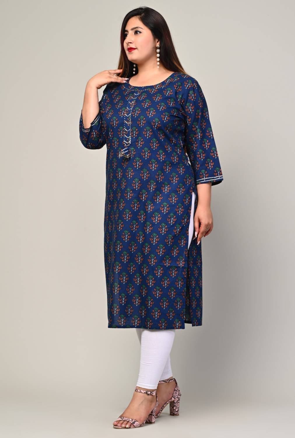 Swasti Women Printed Pure Cotton Straight Kurta (Blue)
