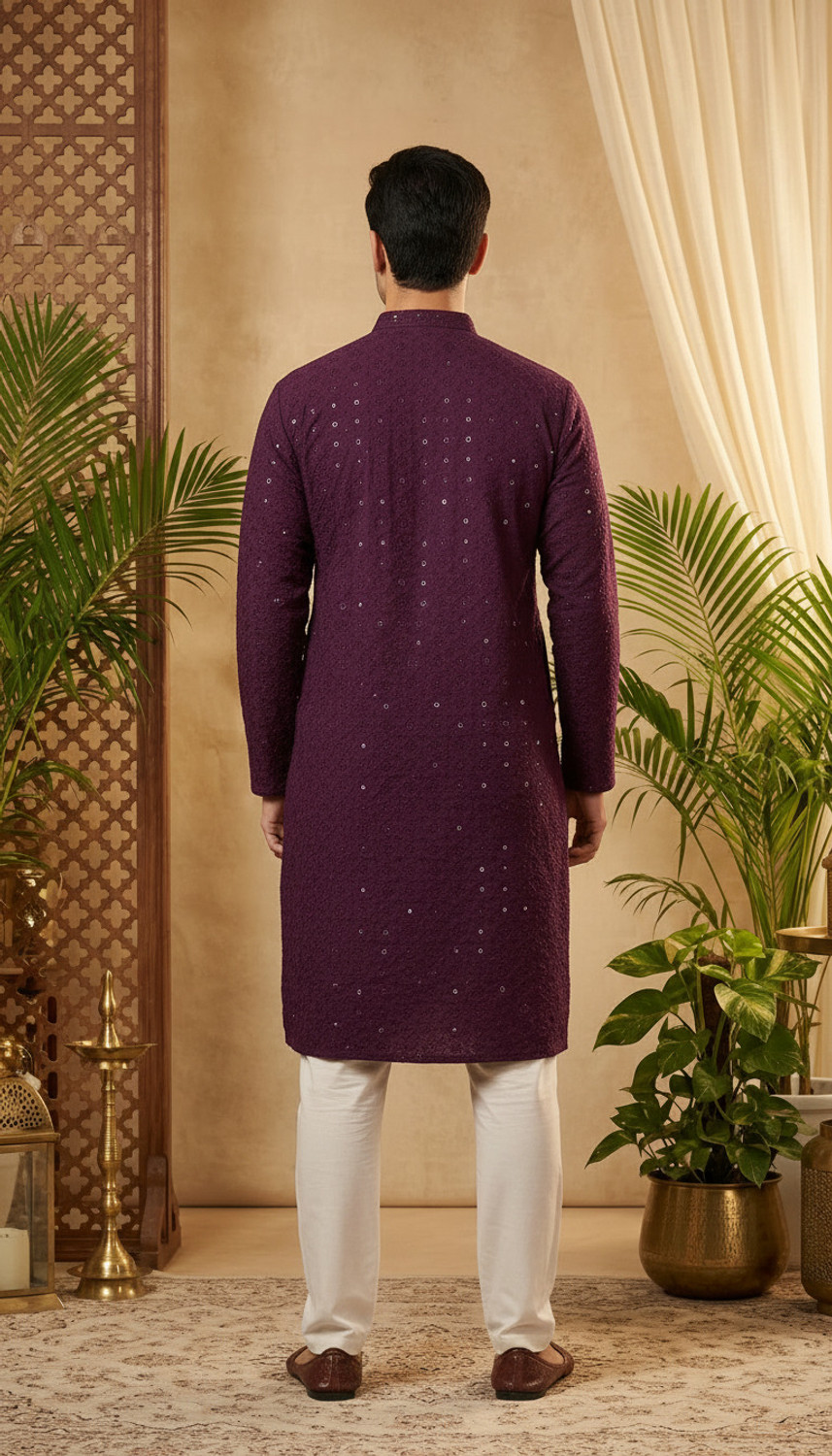 Image of ADHIRAJAN Men Embellished Straight Kurta