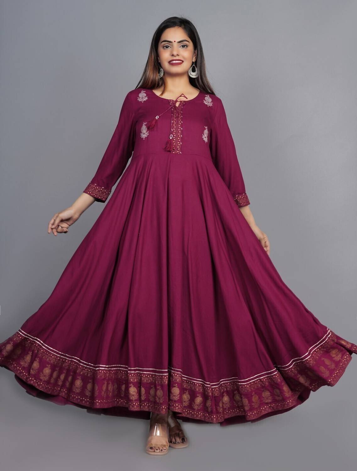 AMBHIKA FASHION Women Printed, Embroidered Viscose Rayon Gown Kur