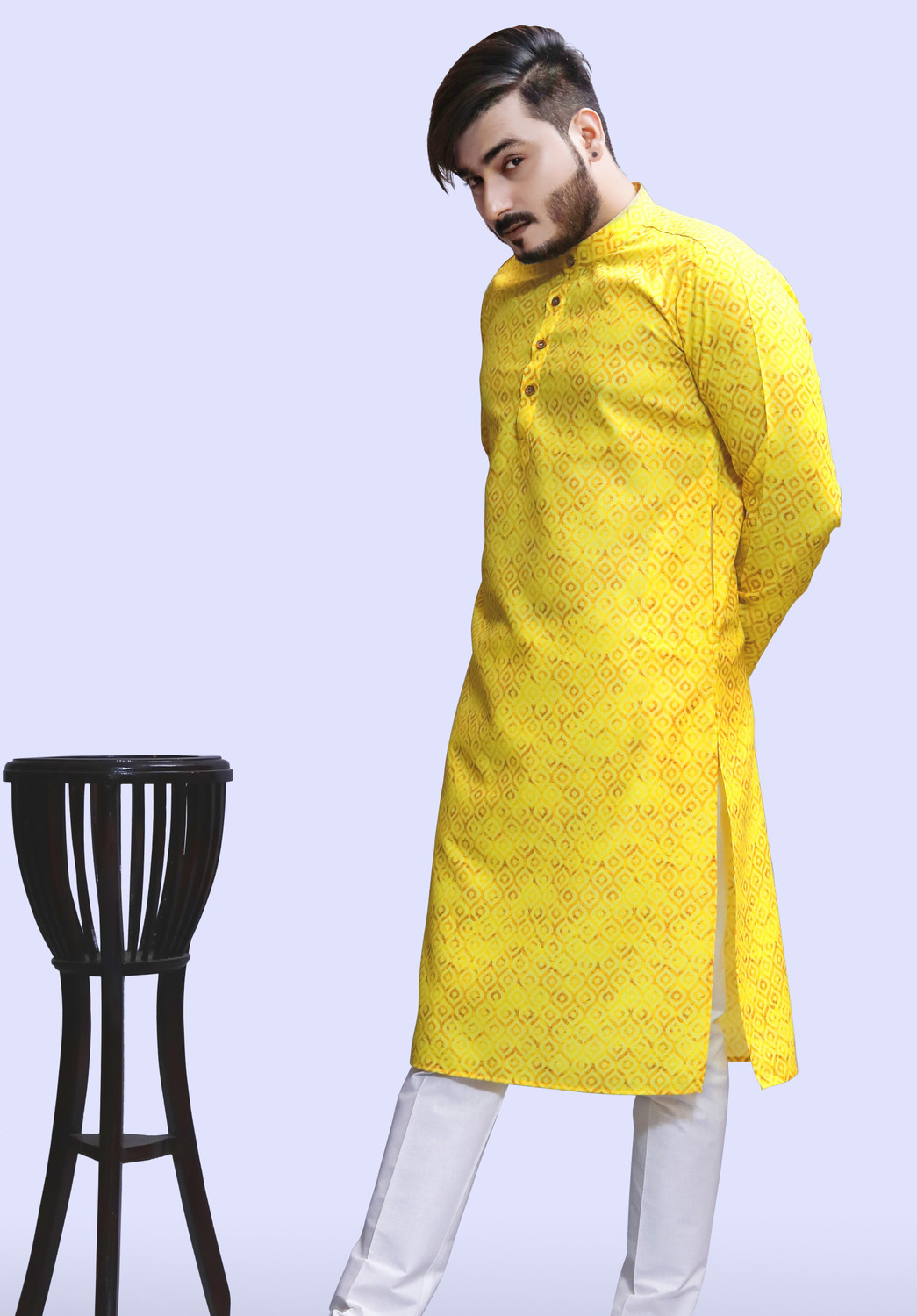 Image of Tibra Collection Men Floral Print Flared Kurta