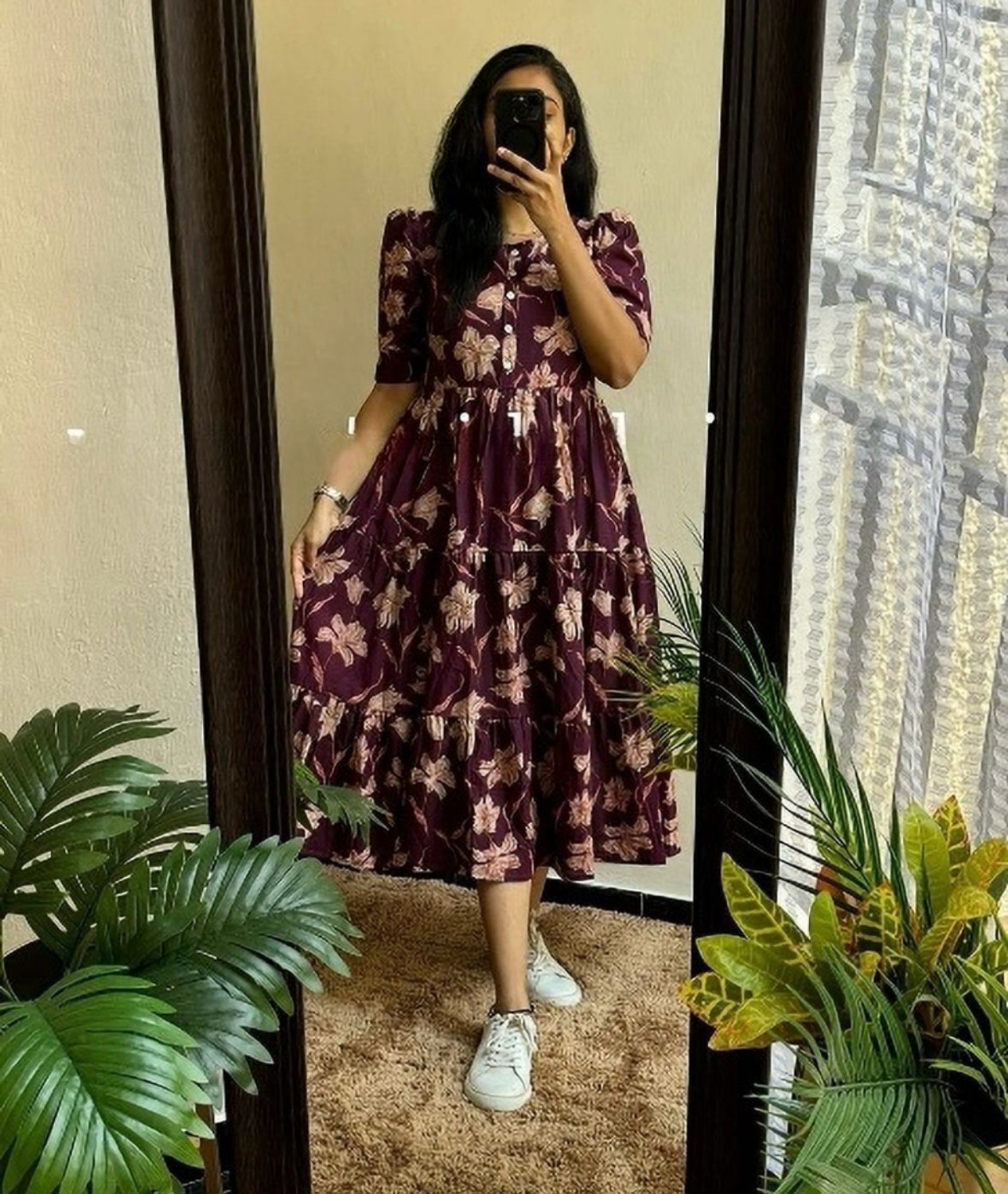Image of Anamika creation Women Fit and Flare Purple Above Knee /Mid Thigh Length Dress