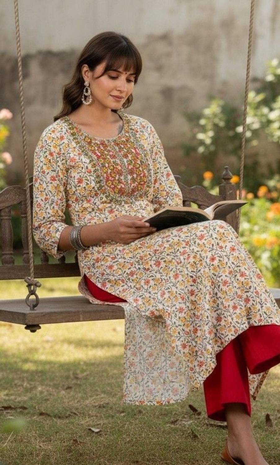 Surhi Women Embroidered Cotton Blend Straight Kurta (Multicolor)