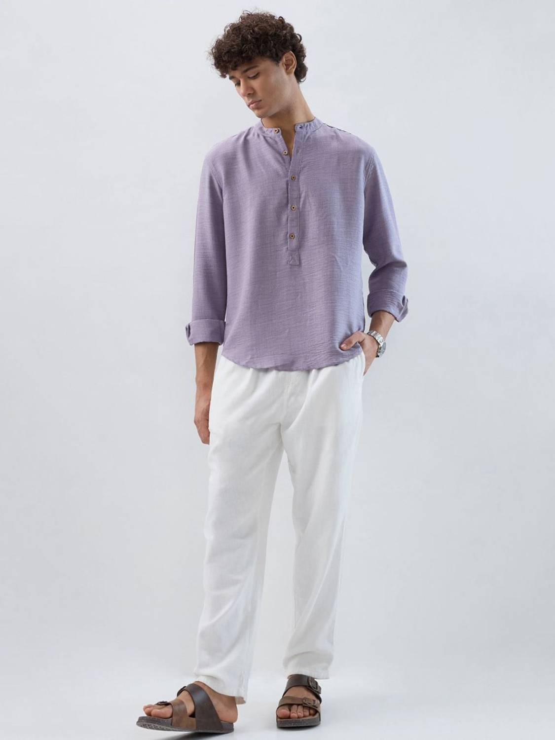 Solid Polyester Straight Kurta for Men - Image 4