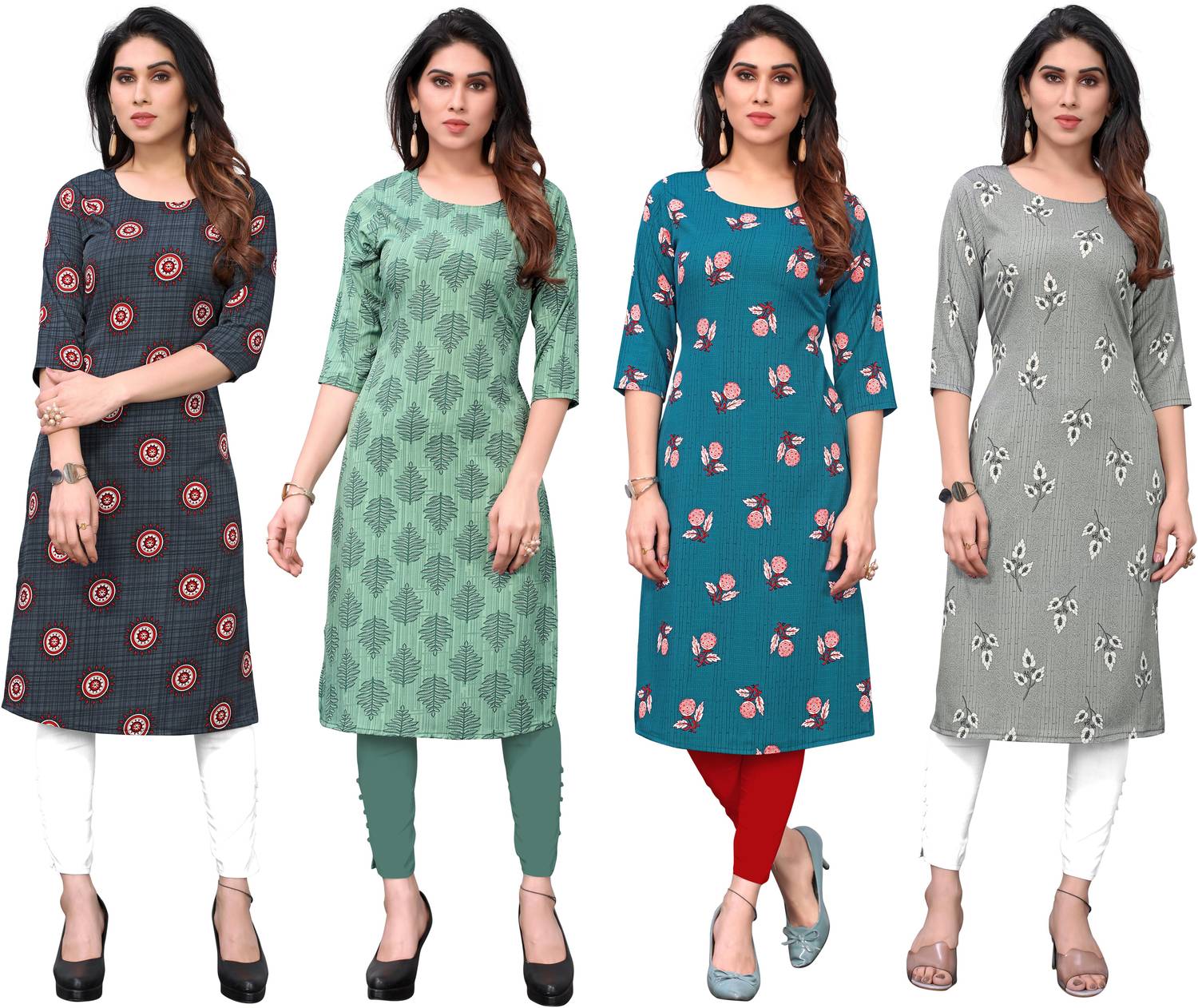 KETAKI FASHION Pack of 4 Women Printed Crepe Straight Kurta (Mult