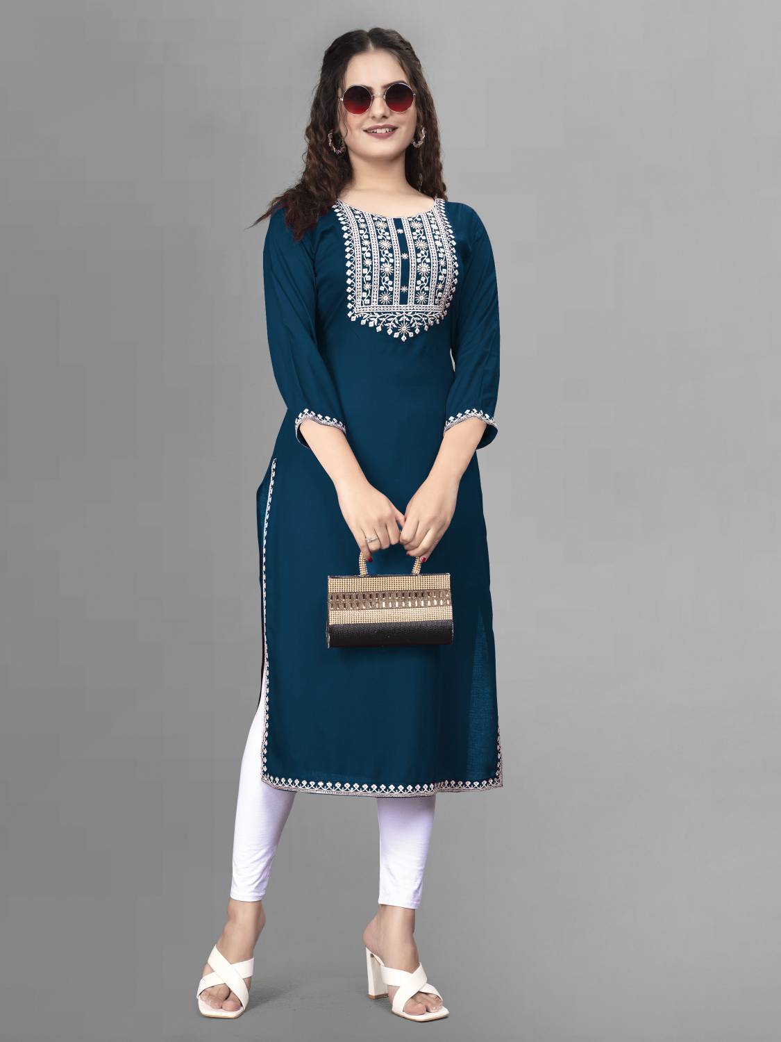 PATDOM Women Embroidered Viscose Rayon A-line Kurta (Multicolor)