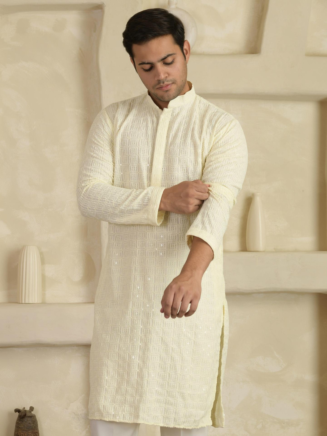 Image of LEMONX Men Embellished Straight Kurta