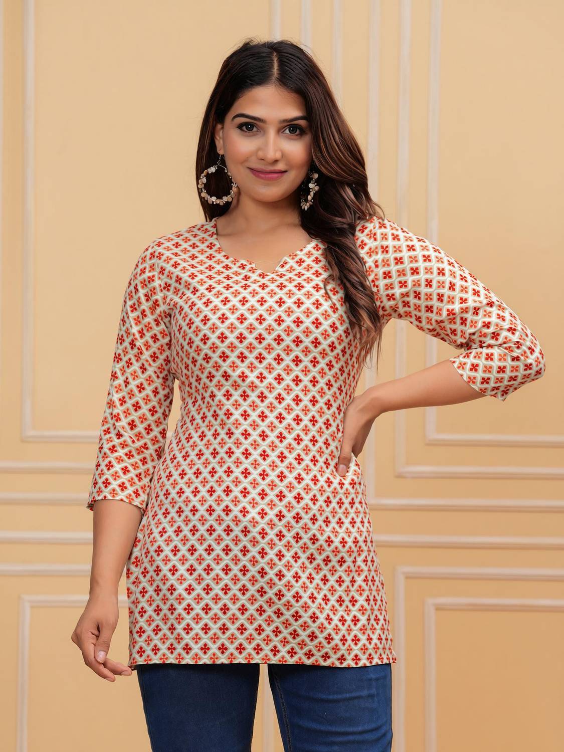 Baba Kurti Women Geometric Print Straight Kurta
