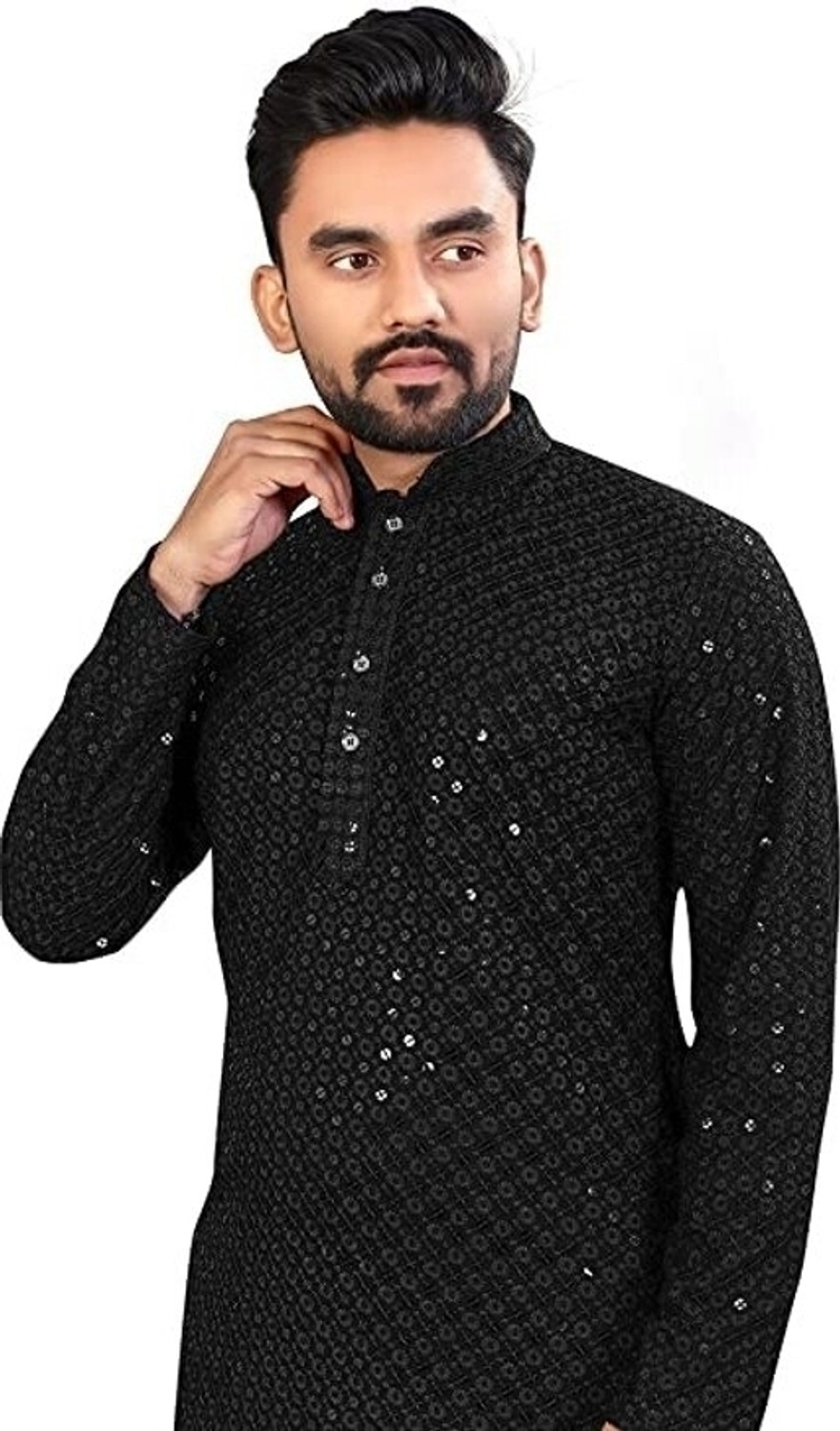 Image of HouseOfCommon Men Chikan Embroidery Straight Kurta