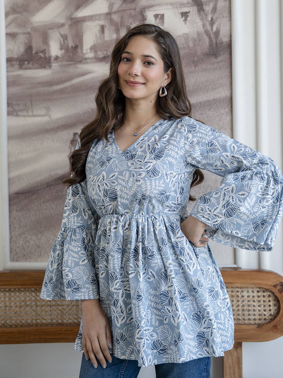 AHMI Floral Print Pure Cotton Tunic Kurta for Women