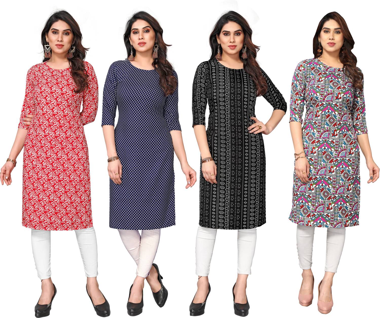 KETAKI FASHION Pack of 4 Women Printed Crepe Straight Kurta (Mult