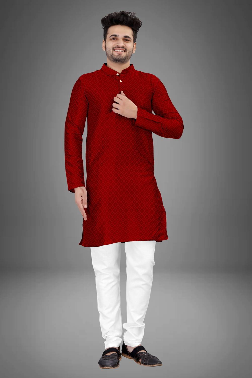 Growwax Men Self Design Straight Kurta