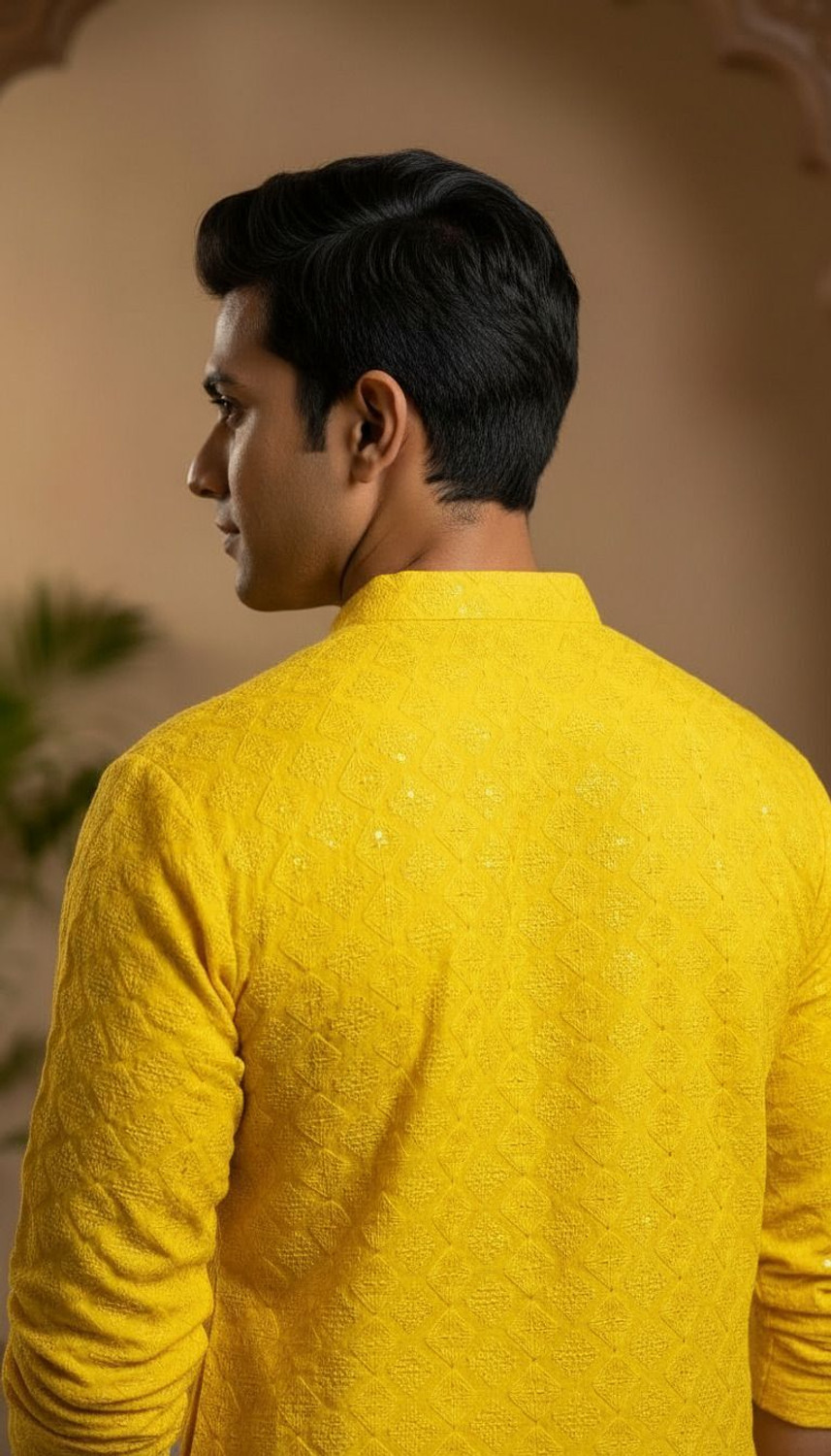 Image of ADHIRAJAN Men Embellished Straight Kurta