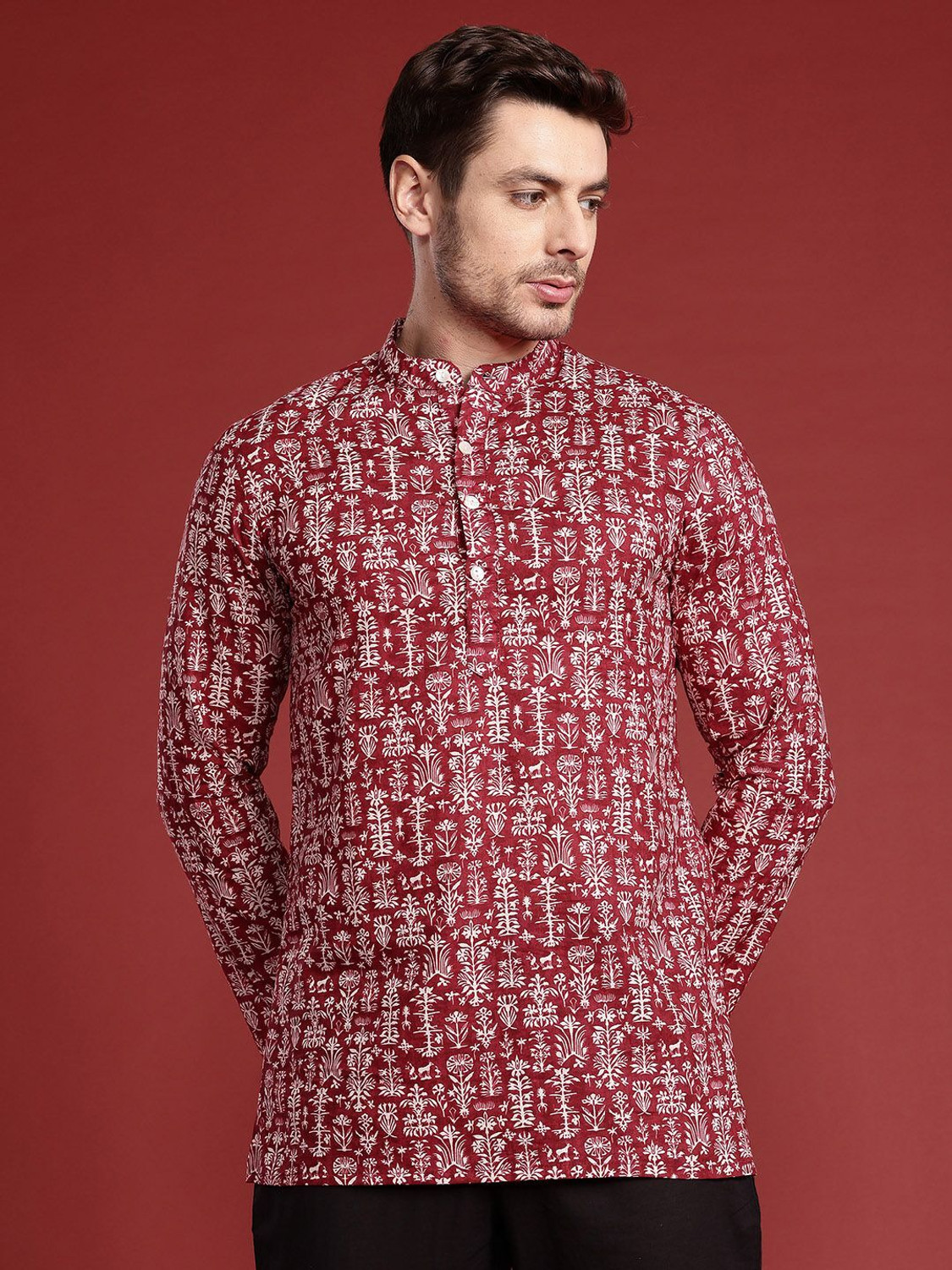 Image of ANOUK Men Floral Print A-line Kurta