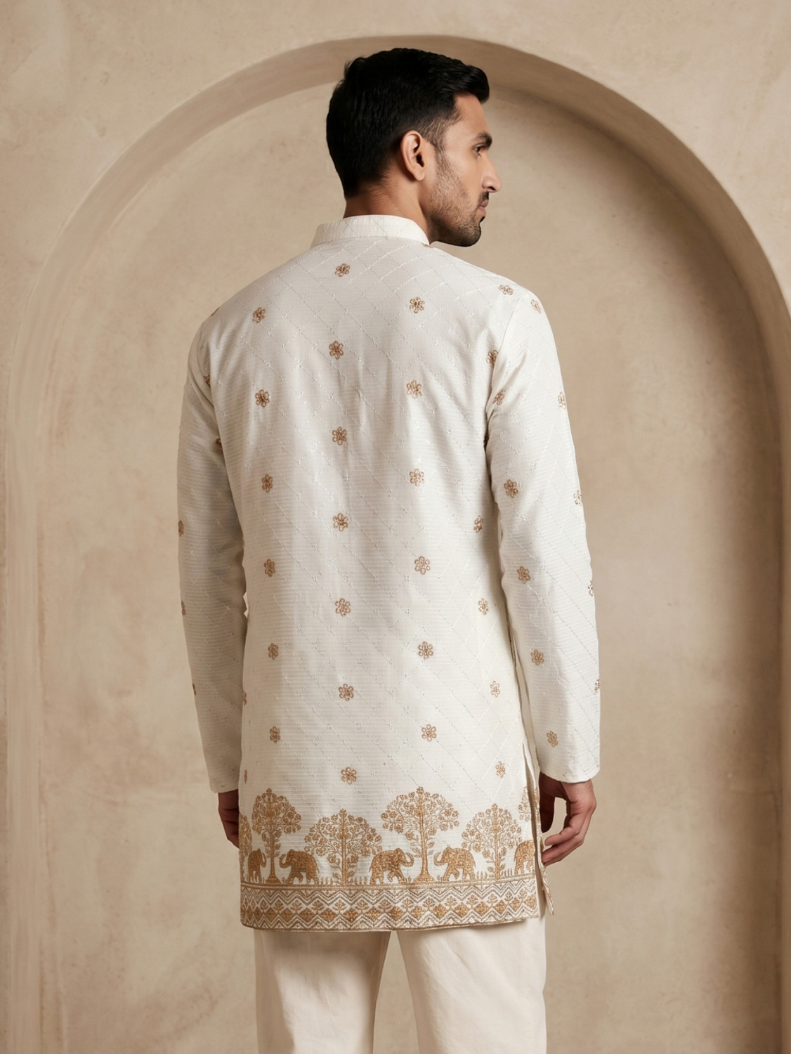 Image of Jompers Embroidered Cotton Blend Straight Kurta for Men (White)